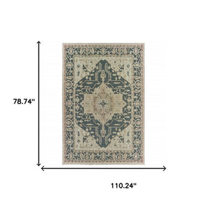7' X 9' Gray Oriental Stain Resistant Indoor Outdoor Area Rug