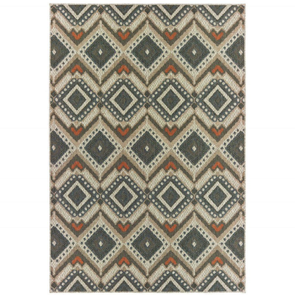 7' X 9' Gray Geometric Stain Resistant Indoor Outdoor Area Rug