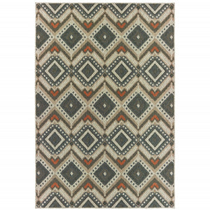 10' X 13' Gray Geometric Stain Resistant Indoor Outdoor Area Rug