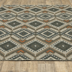 10' X 13' Gray Geometric Stain Resistant Indoor Outdoor Area Rug