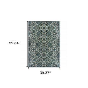 3' X 5' Blue and Gray Geometric Stain Resistant Indoor Outdoor Area Rug