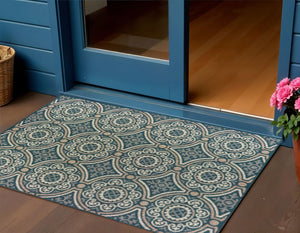 3' X 5' Blue and Gray Geometric Stain Resistant Indoor Outdoor Area Rug