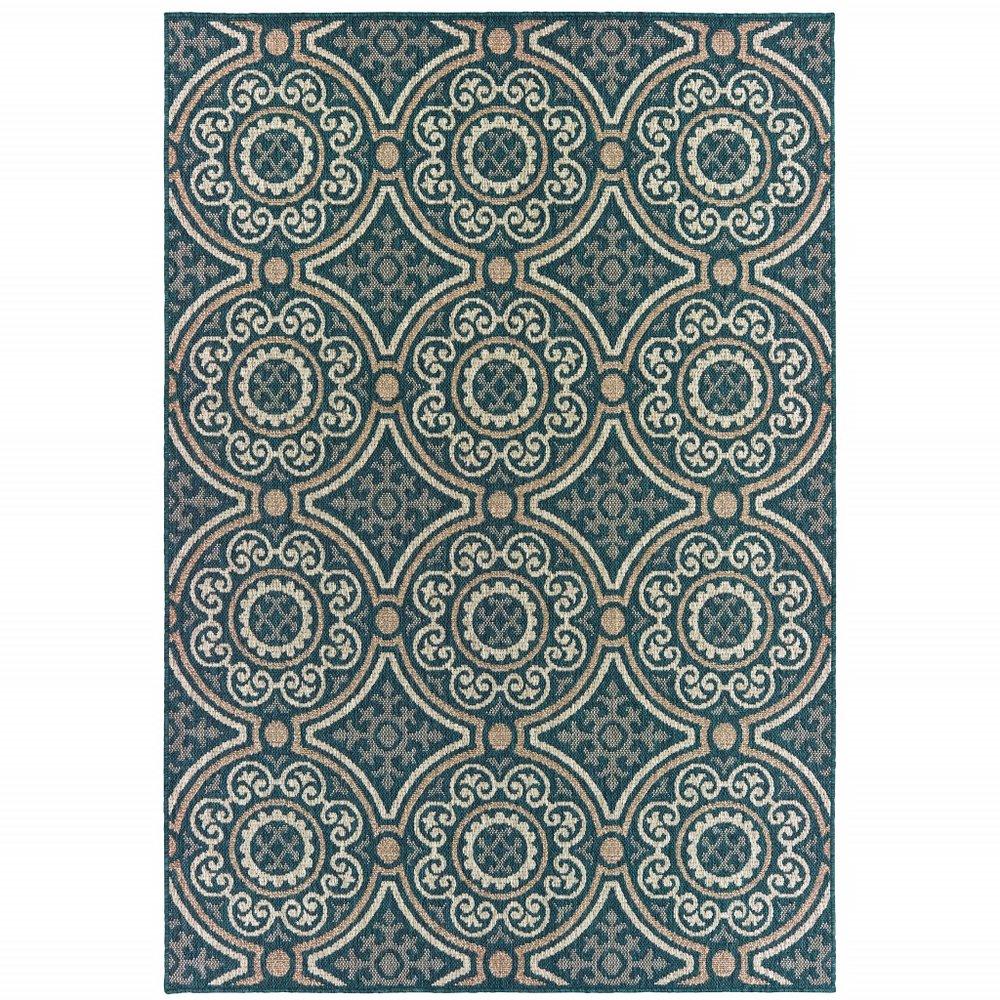 8' x 10' Blue and Gray Geometric Stain Resistant Indoor Outdoor Area Rug