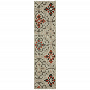2' X 8' Gray Geometric Stain Resistant Indoor Outdoor Area Rug