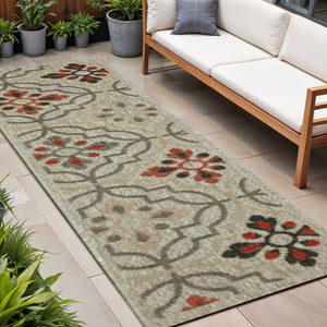 2' X 8' Gray Geometric Stain Resistant Indoor Outdoor Area Rug