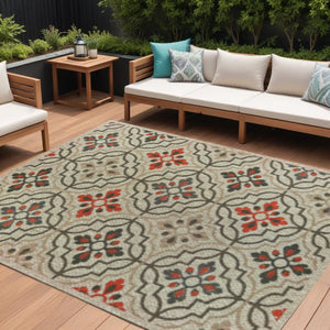 8' x 10' Gray Geometric Stain Resistant Indoor Outdoor Area Rug