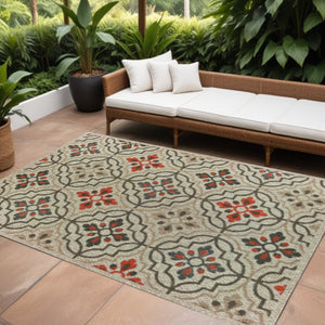 10' X 13' Gray Geometric Stain Resistant Indoor Outdoor Area Rug