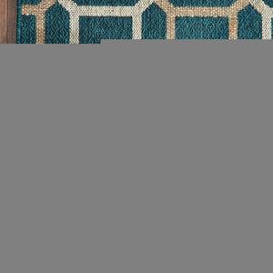 2' X 8' Blue and Gray Geometric Stain Resistant Indoor Outdoor Area Rug