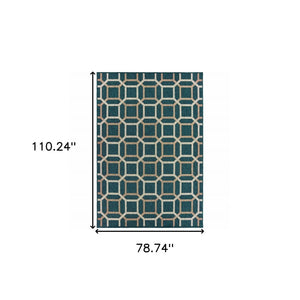 7' X 9' Blue and Gray Geometric Stain Resistant Indoor Outdoor Area Rug