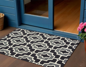 2' X 4' Black and Gray Geometric Stain Resistant Indoor Outdoor Area Rug