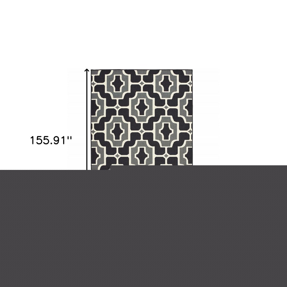9' X 13' Black and Gray Geometric Stain Resistant Indoor Outdoor Area Rug