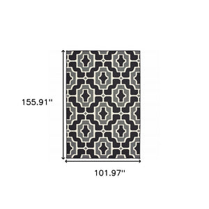 9' X 13' Black and Gray Geometric Stain Resistant Indoor Outdoor Area Rug