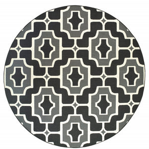 8' X 8' Black and Gray Round Geometric Stain Resistant Indoor Outdoor Area Rug