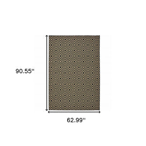 5' X 8' Black and Tan Geometric Stain Resistant Indoor Outdoor Area Rug