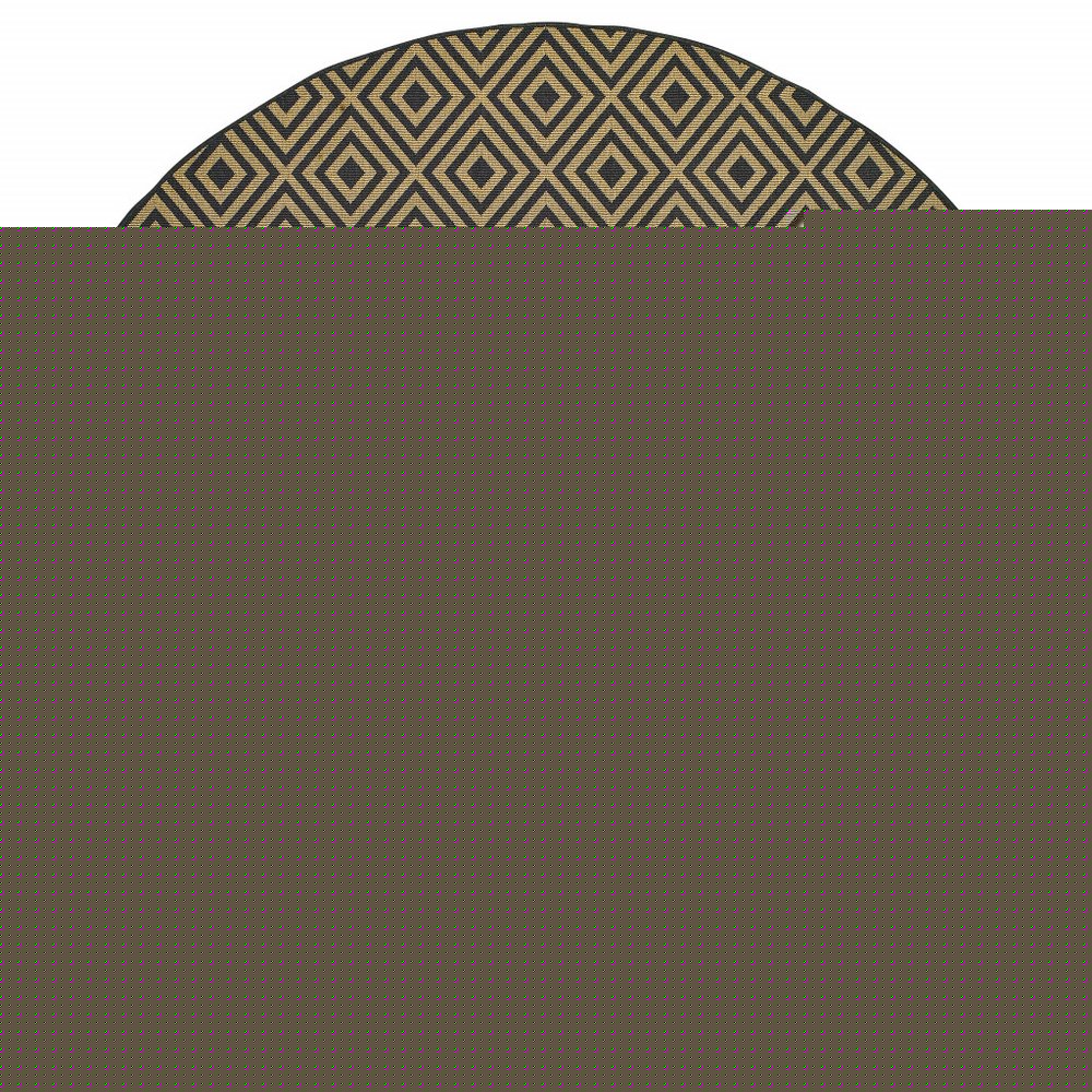 8' X 8' Black and Tan Round Geometric Stain Resistant Indoor Outdoor Area Rug