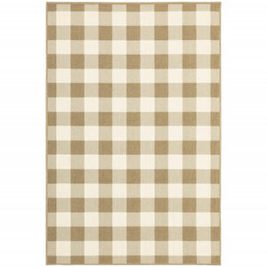 9' X 13' Gray and Ivory Geometric Stain Resistant Indoor Outdoor Area Rug