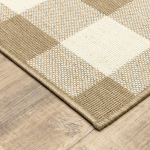 9' X 13' Gray and Ivory Geometric Stain Resistant Indoor Outdoor Area Rug