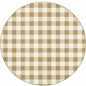 8' X 8' Gray and Ivory Round Geometric Stain Resistant Indoor Outdoor Area Rug