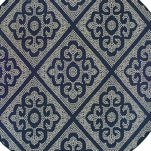 8' X 8' Blue and Ivory Round Geometric Stain Resistant Indoor Outdoor Area Rug