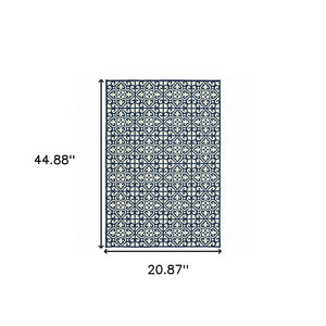 2' X 4' Ivory and Blue Geometric Stain Resistant Indoor Outdoor Area Rug