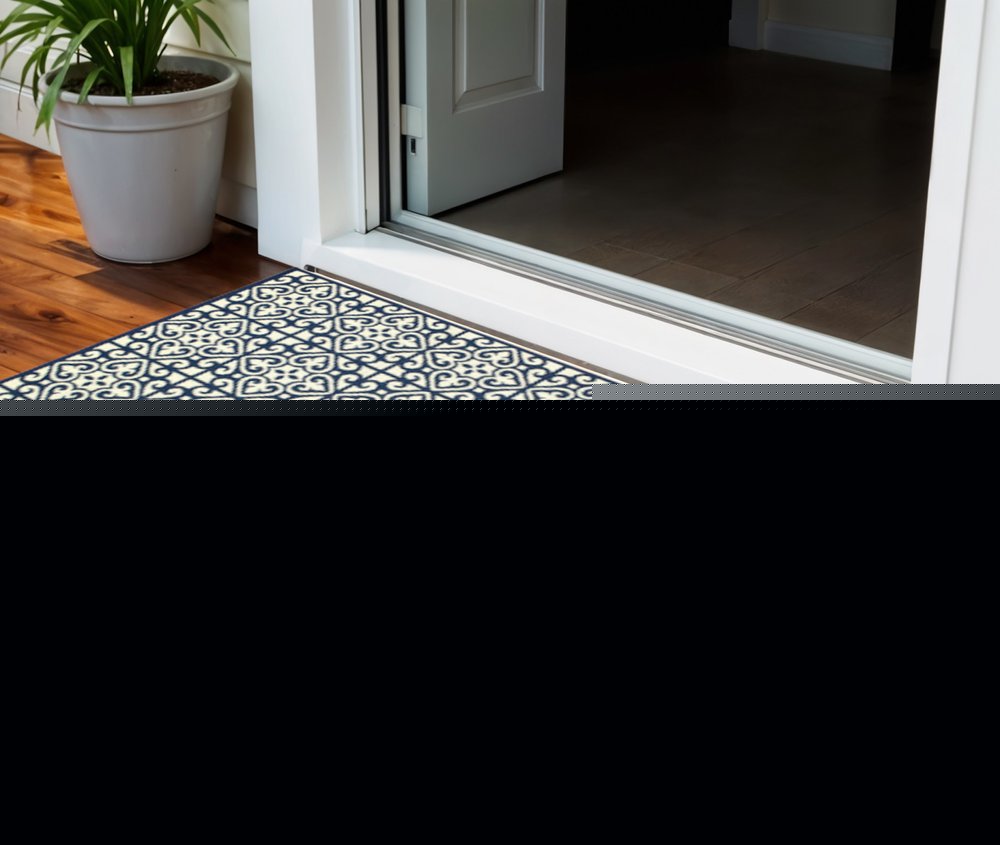 2' X 4' Ivory and Blue Geometric Stain Resistant Indoor Outdoor Area Rug