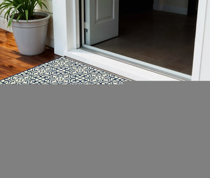 2' X 4' Ivory and Blue Geometric Stain Resistant Indoor Outdoor Area Rug