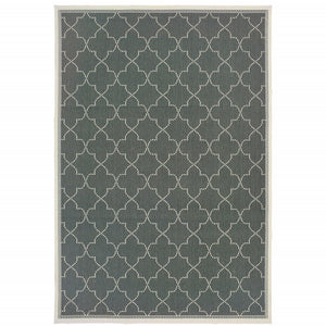 8' X 11' Gray and Ivory Geometric Stain Resistant Indoor Outdoor Area Rug