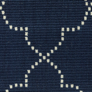 2' X 8' Blue and Ivory Geometric Stain Resistant Indoor Outdoor Area Rug