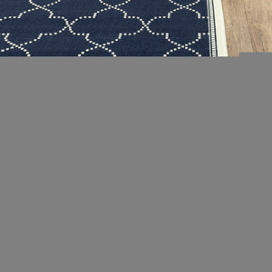 2' X 8' Blue and Ivory Geometric Stain Resistant Indoor Outdoor Area Rug
