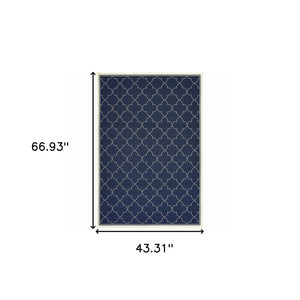 4' X 6' Blue and Ivory Geometric Stain Resistant Indoor Outdoor Area Rug