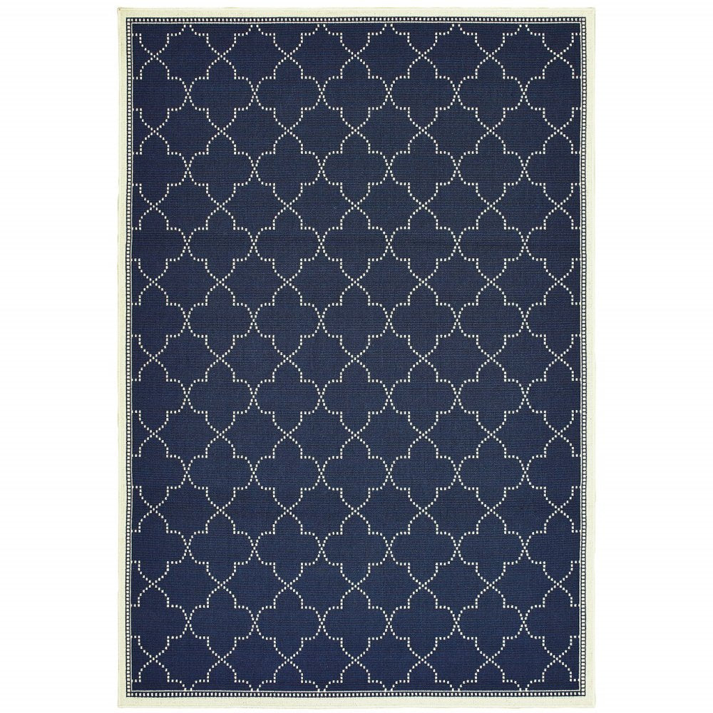 4' X 6' Blue and Ivory Geometric Stain Resistant Indoor Outdoor Area Rug