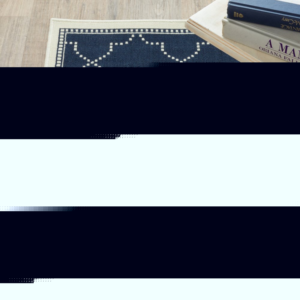 5' X 8' Blue and Ivory Geometric Stain Resistant Indoor Outdoor Area Rug