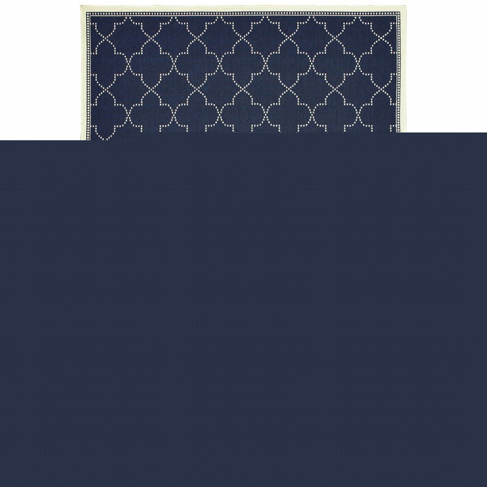 8' X 11' Blue and Ivory Geometric Stain Resistant Indoor Outdoor Area Rug