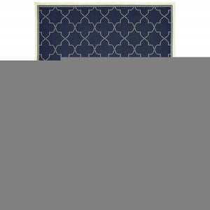 8' X 11' Blue and Ivory Geometric Stain Resistant Indoor Outdoor Area Rug