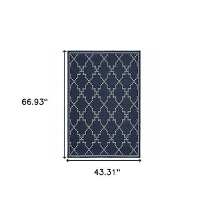 4' X 6' Blue and Ivory Geometric Stain Resistant Indoor Outdoor Area Rug