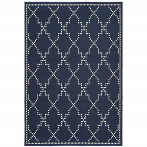 5' X 8' Blue and Ivory Geometric Stain Resistant Indoor Outdoor Area Rug