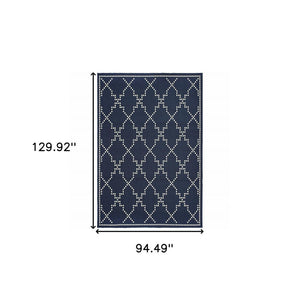 8' X 11' Blue and Ivory Geometric Stain Resistant Indoor Outdoor Area Rug