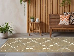 2' X 8' Tan Geometric Stain Resistant Indoor Outdoor Area Rug