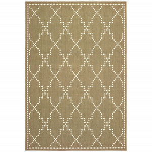 7' X 10' Tan Geometric Stain Resistant Indoor Outdoor Area Rug