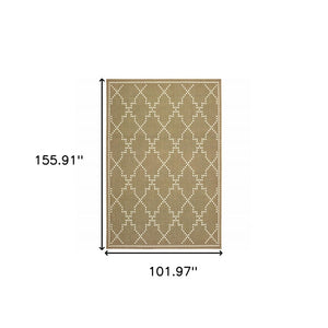9' X 13' Tan Geometric Stain Resistant Indoor Outdoor Area Rug
