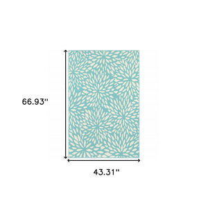4' X 6' Blue and Ivory Floral Stain Resistant Indoor Outdoor Area Rug