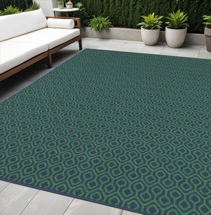 5' X 8' Blue and Green Geometric Stain Resistant Indoor Outdoor Area Rug