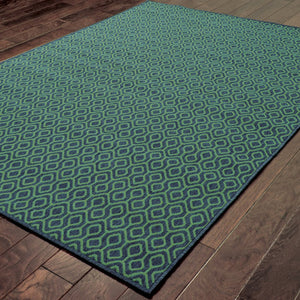 8' X 11' Blue and Green Geometric Stain Resistant Indoor Outdoor Area Rug