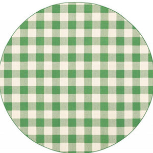 8' X 8' Green and Ivory Round Geometric Stain Resistant Indoor Outdoor Area Rug