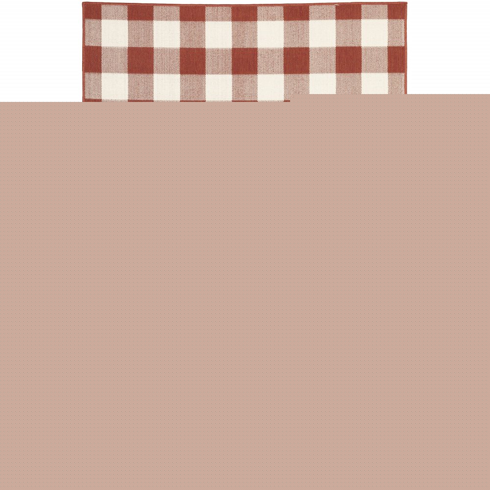 2' X 3' Red and Ivory Geometric Stain Resistant Indoor Outdoor Area Rug