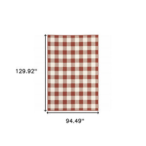 8' X 11' Red and Ivory Geometric Stain Resistant Indoor Outdoor Area Rug