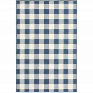 4' X 6' Blue and Ivory Geometric Stain Resistant Indoor Outdoor Area Rug