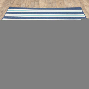2' X 3' Blue and Ivory Geometric Stain Resistant Indoor Outdoor Area Rug
