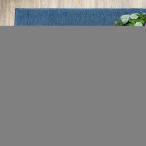 2' X 8' Blue and Ivory Geometric Stain Resistant Indoor Outdoor Area Rug