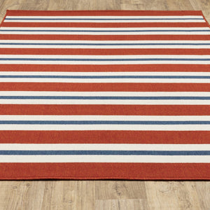 2' X 3' Red and Ivory Geometric Stain Resistant Indoor Outdoor Area Rug